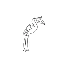One Line Great Hornbill Drawing: Learn Big Beak Bird Shapes in Easy Steps