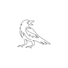 "One Line Raven Drawing: A Minimalist Interpretation of Mystery and Intelligence"