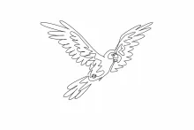 Flying Macaw One Line Drawing: Practice Wing Shapes with Simple Parrot Bird Art