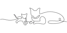 One Line Drawing of Cat Mother and Kitten: Learn Family Forms Through Simple Line Art