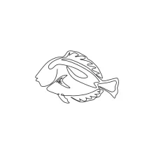 Blue Tang Fish One-Line Drawing: Explore Ocean Animal Shapes with Simple Line Practice