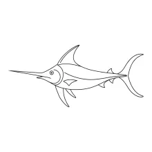 One-Line Swordfish Drawing: Focus on Long Nose Shapes and Sharp Fins
