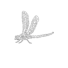 Cute Flying Dragonfly in One Line: Practice Movement in Simple Line Drawing