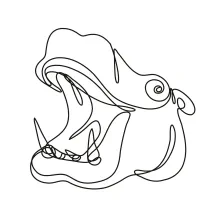 "One-Line Hippo Head Sketch: A Minimalist Approach to Iconic Wildlife Features"