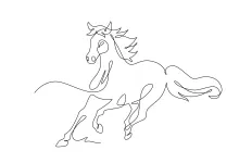 One Line Drawing of a Running Horse Portrait: Practice Motion and Expression