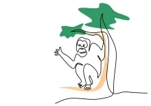 "One-Line Sitting Orangutan Drawing: A Minimalist Approach to Gentle Primate Forms"