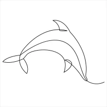 "Continuous Line Swimming Dolphin Sketch: Depicting Oceanic Fluidity with Minimalist Techniques"