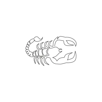 Minimalist single line scorpion nature drawing.