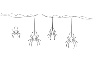 Four wild spiders sitting on a spiderweb drawing.