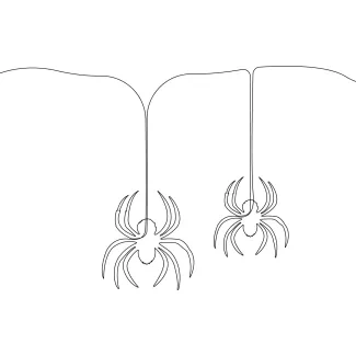 Two spiders on web simple line drawing.