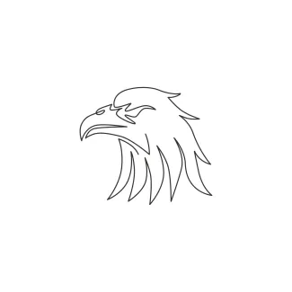 Heroic Eagle Head Falcon Bird One Line Drawing of a Heroic Falcon-Eagle Head: Explore Strong Bird Features Easily