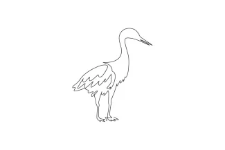 Cute Heron Bird Endangered "One Line Heron Drawing: A Minimalist Study of an Elegant and Endangered Bird"