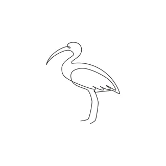 Cute Ibis Long Legged Wading Bird One Line Cute Ibis Drawing: Practice Wading Bird Shapes with Long Legs and Beak