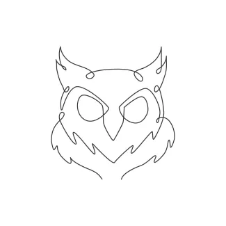 Elegant Owl Head Simple One-Line Drawing of an Elegant Owl Head: Focus on Facial Features