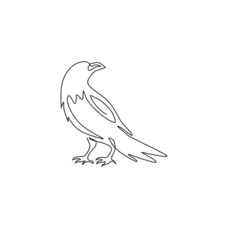 Black Raven Bird "Minimalist One Line Raven Drawing: A Study of Intelligence and Mystery"