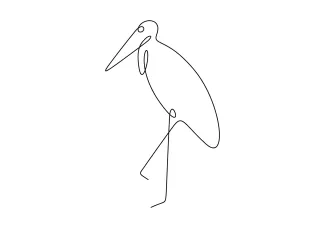 Stork One Line Stork Drawing: Simple Animal Sketch for Learning Tall Bird Shapes