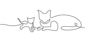 One Line Drawing of Cat Mother and Kitten: Learn Family Forms Through Simple Line Art