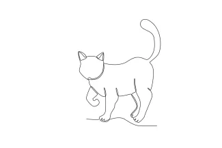 Cat Stands Leg Raised "One Line Art: Sketching a Cat with a Raised Leg in a Simple Stroke"