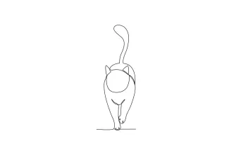 "Continuous Line Drawing: Illustrating a Walking Cat’s Elegant Motion"
