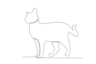 Cat Tall Stand One Line Drawing of a Tall Standing Cat: Practice Vertical Animal Shapes Easily