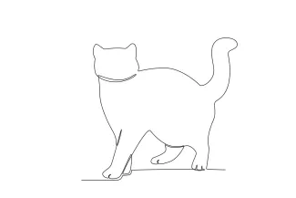Cat Standing Standing Cat Near House in One Line: Easy Drawing for Everyday Animal Scenes