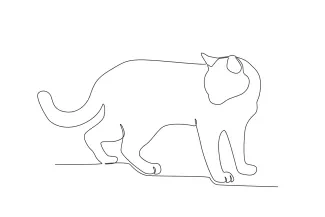 Cat Looks Down Draw a Cat Looking at Food in One Line: Practice Focused Animal Poses Easily