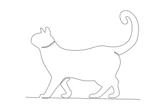 Cat Facing Up One Line Drawing of Cat Looking Up: Practice Perspective with Easy Drawing Style