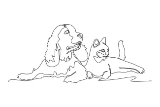 "Minimalist One Line Dog and Cat Sketch: An Easy Way to Illustrate Companionship"