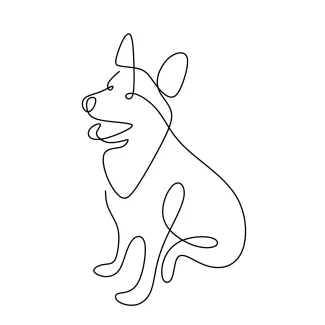 "Minimalist Sitting Dog Sketch: Expressing Comfort and Relaxation with One Line Art"