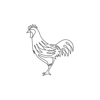 Rooster One-Line Drawing of a Rooster: Explore Farm Animal Shapes in a Simple Style