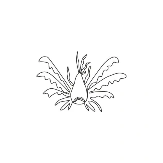Exotic stripped lionfish One-Line Lionfish Drawing: Practice Bold Sea Shapes with Exotic Fins and Spikes