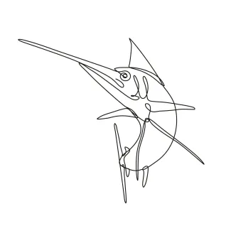 Angry atlantic blue marlin jumping up One-Line Angry Marlin Drawing: Add Expression to Motion with a Jumping Fish Design