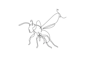Wasp Easy Wasp Drawing in One Line: Practice Sharp Shapes in Insect Art