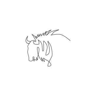 Stout Wildebeest Head Big Gnu One Line Gnu Head Drawing: Practice Large Horned Faces Easily