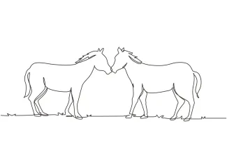 Two Horses Walks One Line Drawing of Two Horses Walking: Build Art Skills Step by Step
