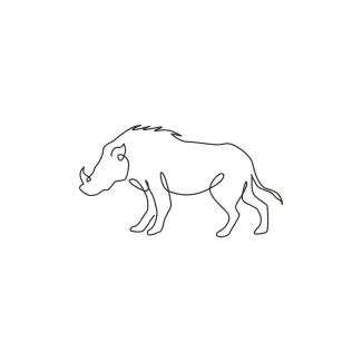 Warthog African Savanna Pig "Minimalist Warthog Drawing: Capturing a Rugged African Pig in One Continuous Stroke"