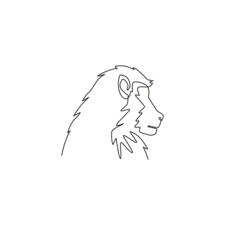 "Minimalist Baboon Head Illustration: A One-Line Study of Strong and Recognizable Wildlife Figures"