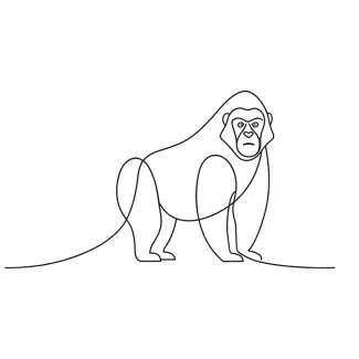 "Minimalist Gorilla Animal Illustration: A One-Line Study of Recognizable and Expressive Wildlife Figures"