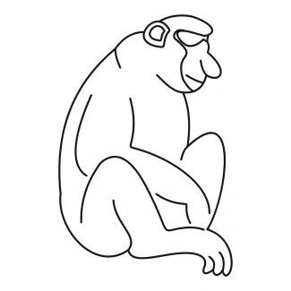 One Line Drawing of a Macaque for Kids Learning Simple Animal Art