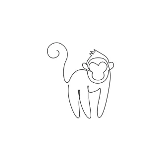One Line Monkey Drawing for Simple Animal Art at Home or in Class