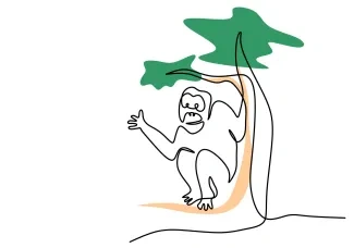 "One-Line Sitting Orangutan Drawing: A Minimalist Approach to Gentle Primate Forms"