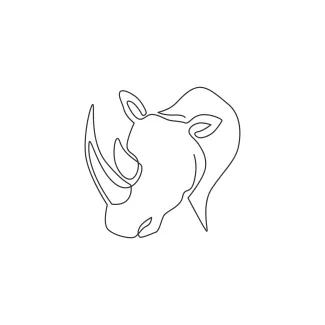 White African Rhinoceros Head "One Line White Rhinoceros Head Art: Illustrating Distinctive Features with Minimalist Style"