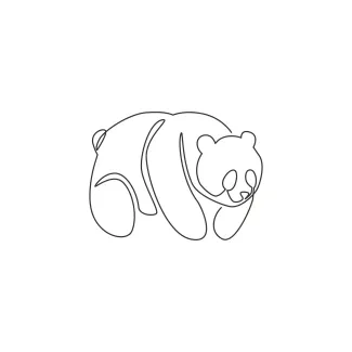 Panda Bear / Giant Panda One Line Drawing of Panda Bear: A Gentle Animal to Practice Round Forms