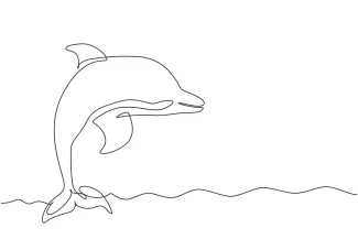 Dolphins Jumping "Continuous Line Killer Whale Sketch: Illustrating Strength and Motion with Minimalist Art"