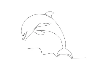 One Line Dolphin Swimming: Practice Curves with Marine Life Art