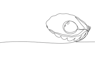 One-Line Drawing of a Pearl in a Shell for Layer and Center Focus